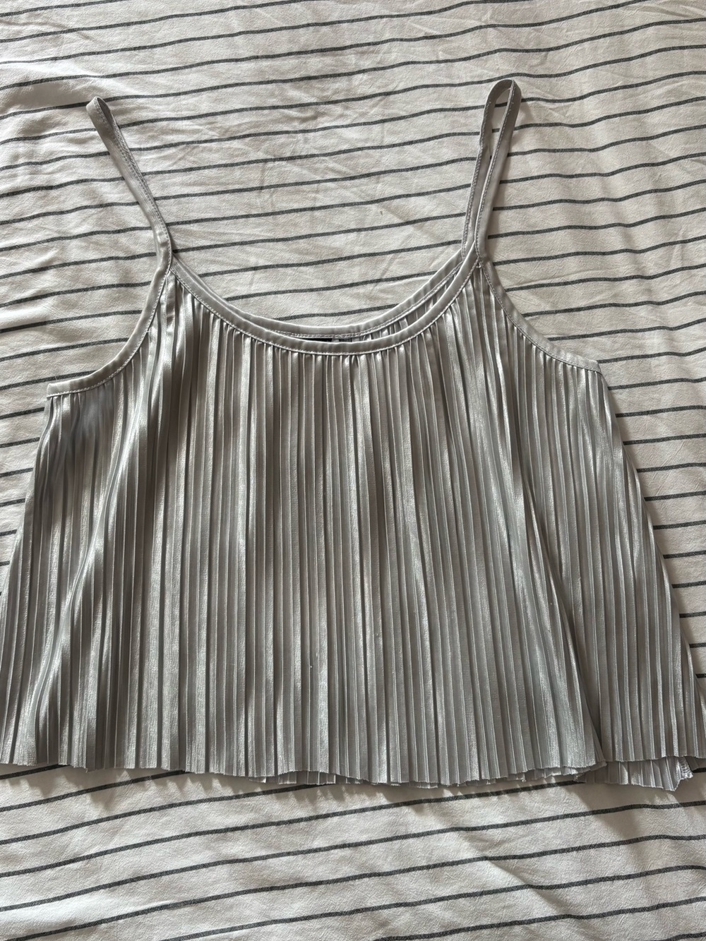 Pleated Metallic Silver Spaghetti-Strap Crop Top